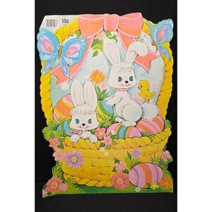 Vintage Easter Die Cut Bunny Egg Basket Spring Decor